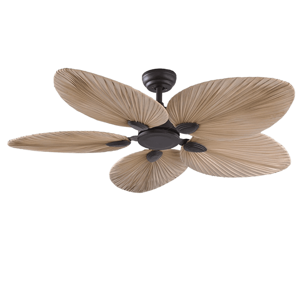 BORA CEILING FAN BLACK WITH NATURAL RATTAN PALM BLADES 1320MM | DECORATIVE | REMOTE CONTROL