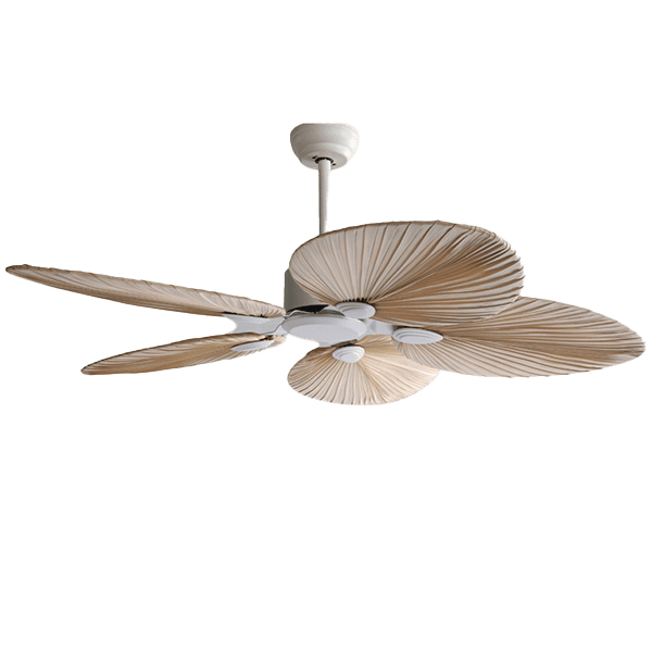 BORA CEILING FAN WHITE WITH NATURAL RATTAN PALM BLADES 1320MM | DECORATIVE | REMOTE CONTROL